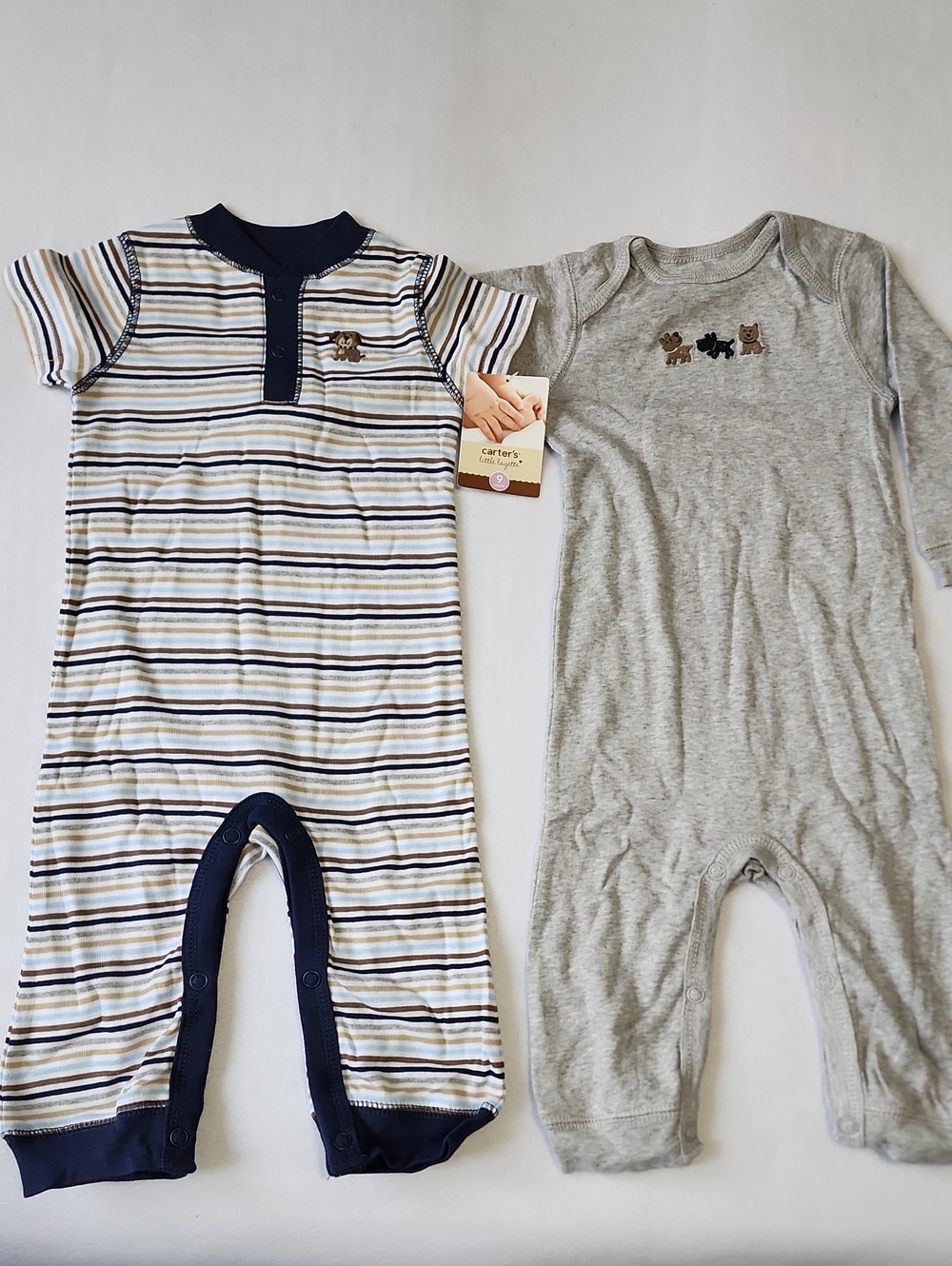 Carter's Navy, White & Gray Striped and Gray Dog Set